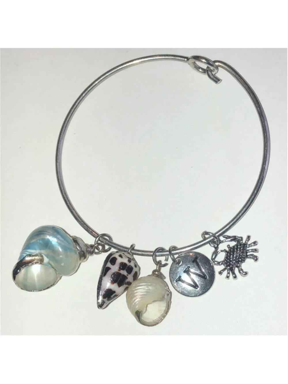 Silver Tone Charm Bracelet with Shell and Crab Accents
